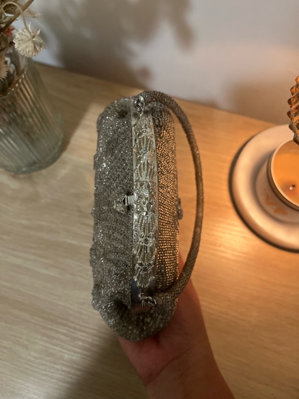 Elegant Silver Beaded Evening Clutch - Women's Bag - Picture 7 of 10